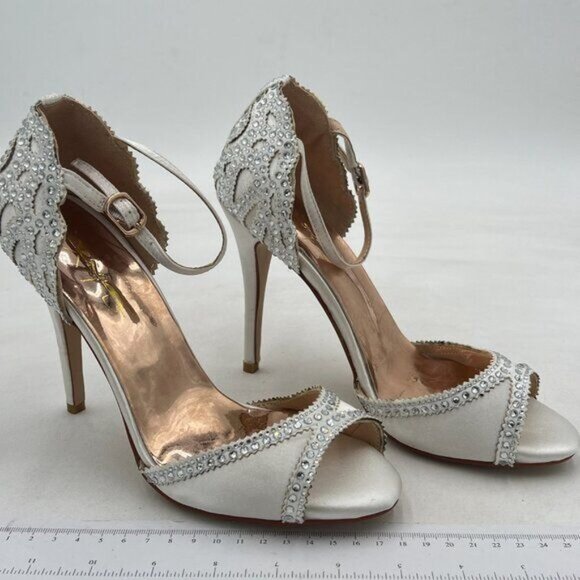 XYD Silver Sandals, Chic Peep Toe, D'Orsay Kitten Heels, Rhinestone Studs Shoes - Picture 1 of 8